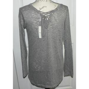 Thyme & Honey Women's Lightweight Lace Up Back High-Low Long Sleeve Top Grey Med